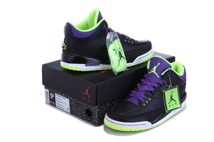2013 Air Jordan Retro 3 Black Green Purple Shoes - Click Image to Close