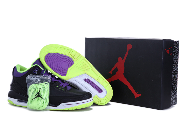 2013 Air Jordan Retro 3 Black Green Purple Shoes