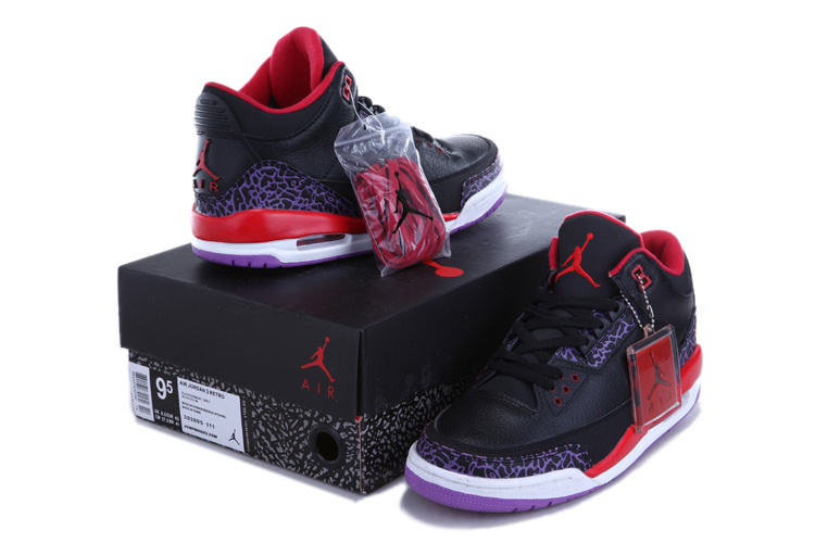 2013 Air Jordan Retro 3 Black Red White Shoes - Click Image to Close