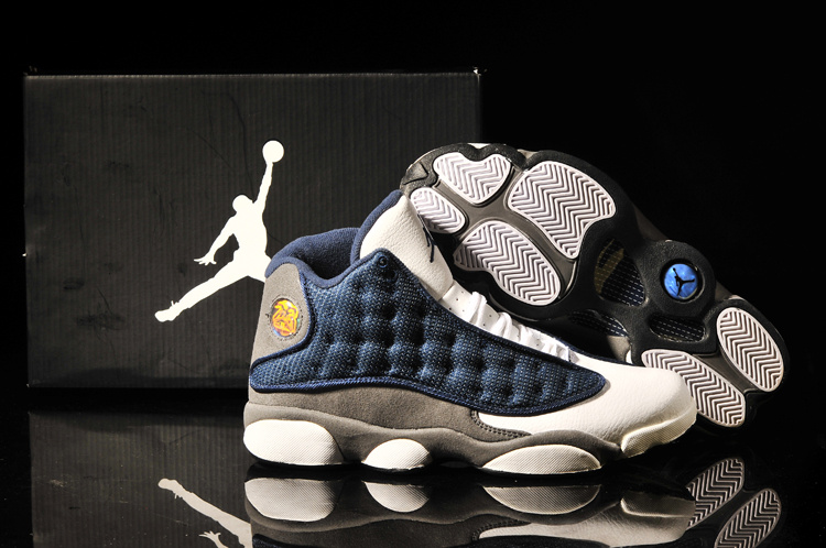 2013 Air Jordan 13 White Blue Grey Shoes