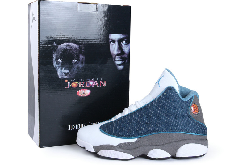 2013 Hardcover Air Jordan 13 White Blue Grey Shoes - Click Image to Close