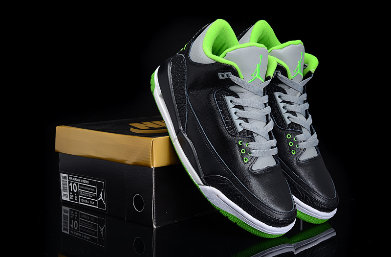 New Arrival Air Jordan 3 Black Green Shoes - Click Image to Close