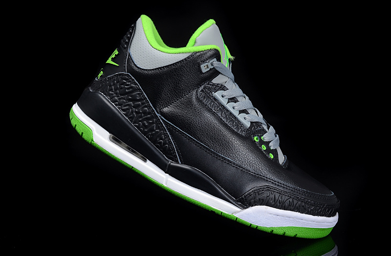 New Arrival Air Jordan 3 Black Green Shoes - Click Image to Close