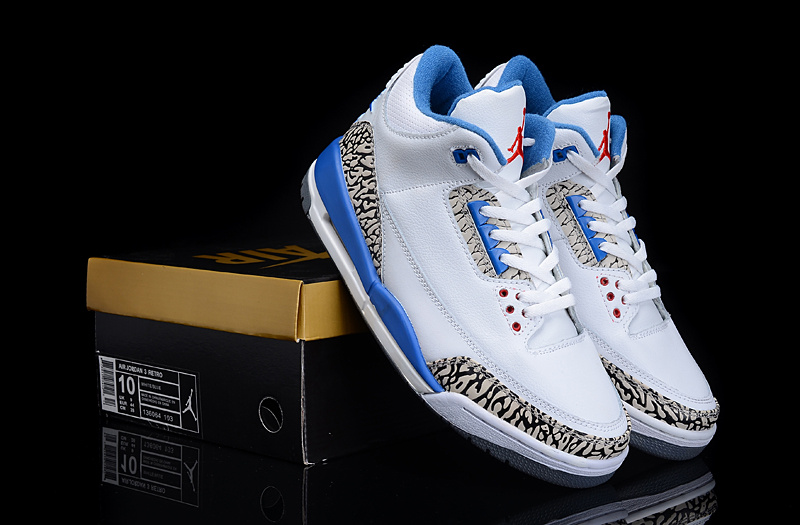 New Arrival Air Jordan 3 White Blue Shoes