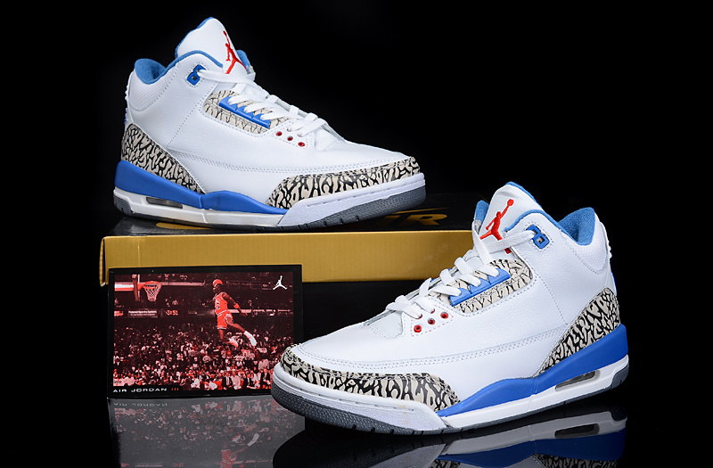 New Arrival Air Jordan 3 White Blue Shoes - Click Image to Close