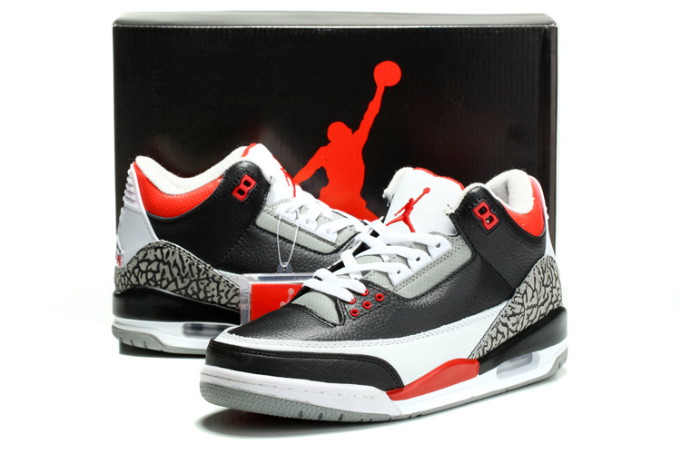 2014 Air Jordan Retro 3 Black White Red Cement Shoes - Click Image to Close
