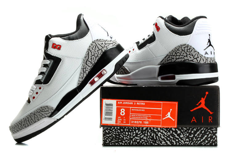 2014 Air Jordan Retro 3 White Black Grey Cement Shoes - Click Image to Close