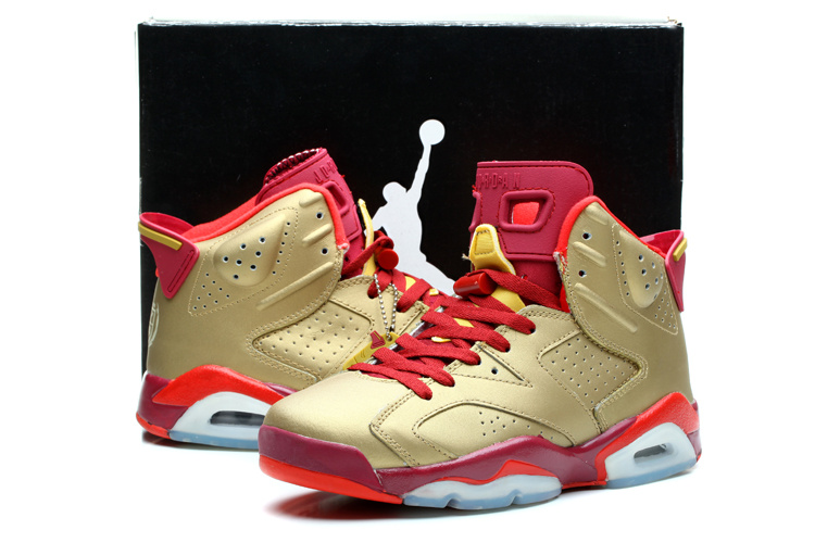 2014 Air Jordan Retro 6 Gold Red Shoes