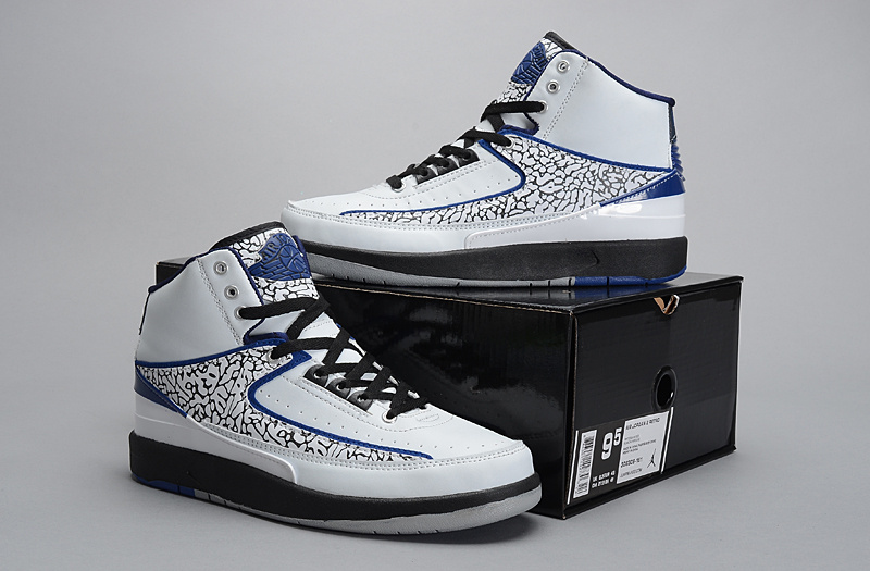 2014 Jordan 2 Retro White Grey Cemment Black Blue Shoes