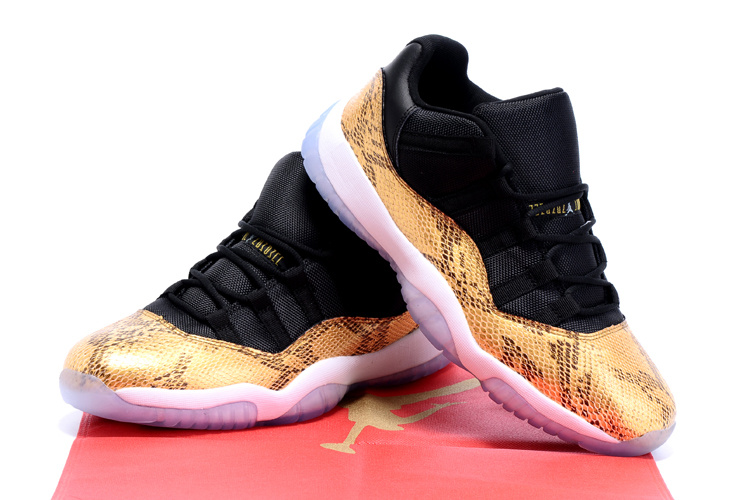 2015 Air Jordan 11 Retro Black Gold Snakeskin Shoes