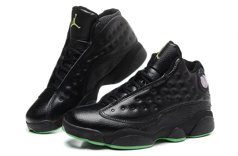 2015 Air Jordan 13 Retro All Black Green Sole Shoes