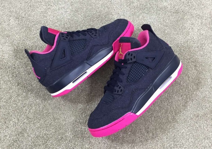 2015 Air Jordan 4 GS Denim Black Pink Shoes For Women