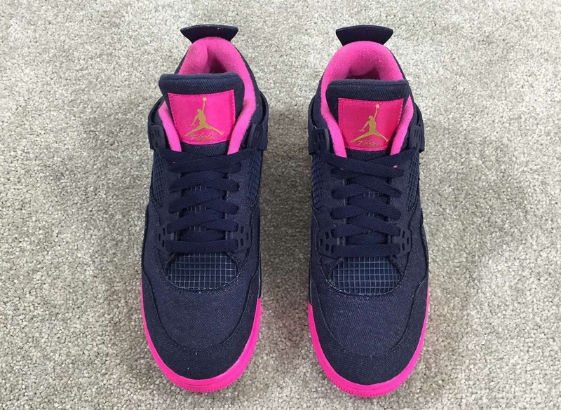 2015 Air Jordan 4 GS Denim Black Pink Shoes For Women