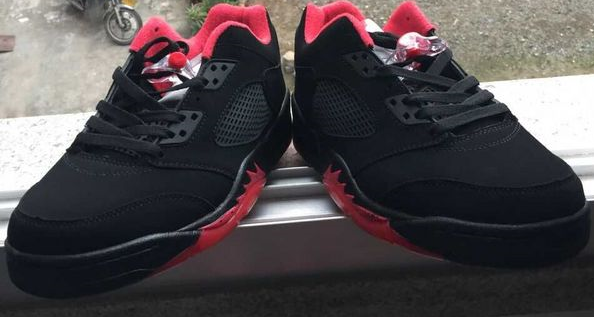 2015 Air Jordan 5 Retro Low Black Fire Red Shoes