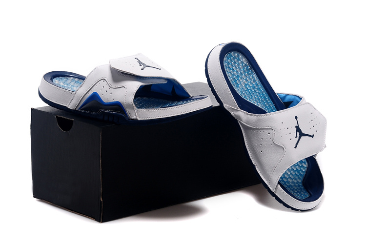 2015 Jordan 7 Hydro Hare White Blue Black Sandal For Women - Click Image to Close