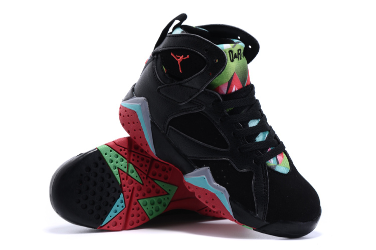 2015 Kids Air Jordan 7 Retro Black Green Red Shoes