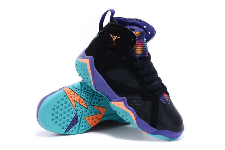 2015 Kids Air Jordan 7 Retro Black Purple Orange Shoes - Click Image to Close