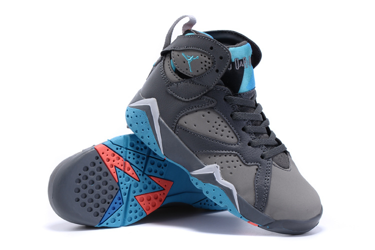 2015 Kids Air Jordan 7 Retro Grey Blue Shoes - Click Image to Close