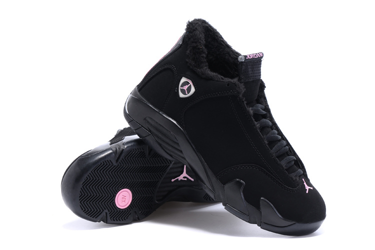 2015 New Women Air Jordan 14 Retro Wool All Black Shoes - Click Image to Close