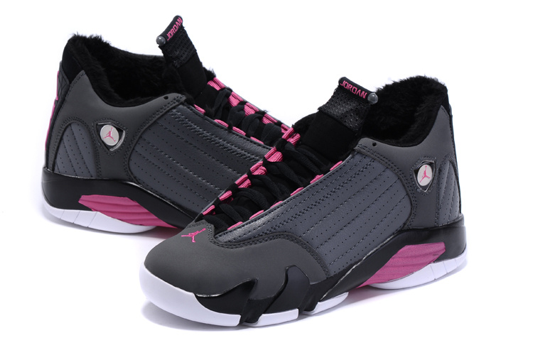 2015 New Women Air Jordan 14 Retro Wool Grey Black Pink Shoes
