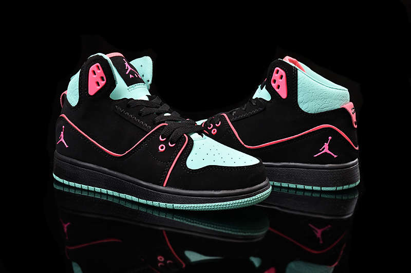 2015 Women Air Jordan 1 Flight 2 Black Green Pink Shoes