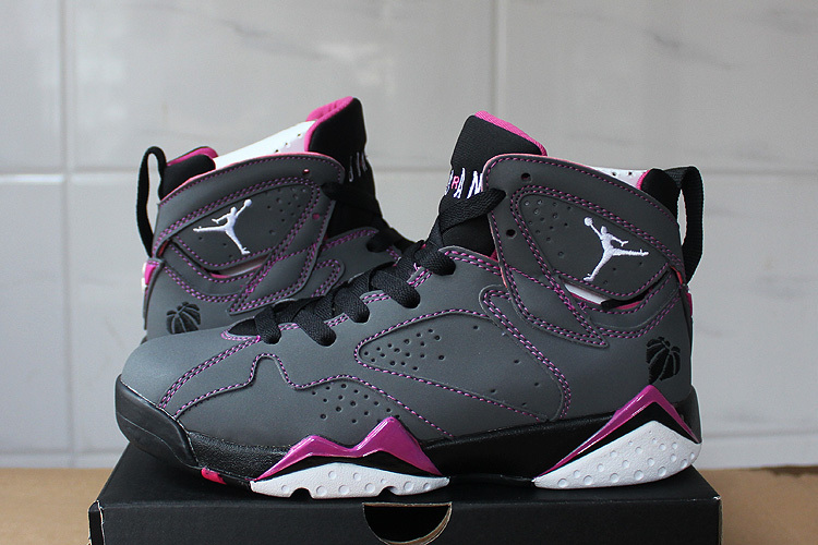 2015 Women Air Jordan 7 Grey Purple Black Shoes - Click Image to Close