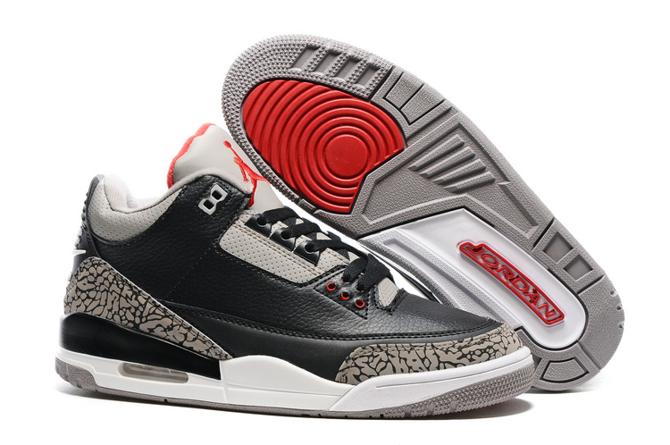 2016 Air Jordan 3 Black Cement Grey Red Shoes with Nike Air Logo