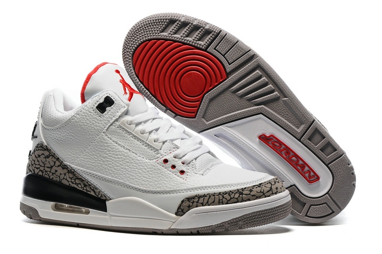 2016 Air Jordan 3 White Cement Grey Red Shoes with Nike Air Logo