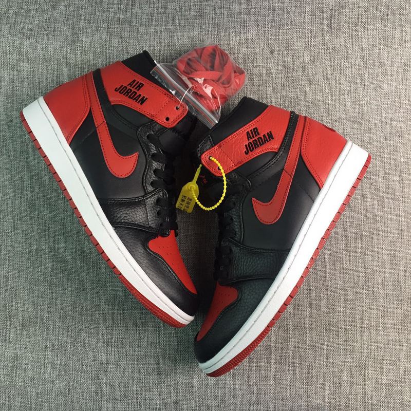 2017 Air Jordan 1 Nike Logo Black Red White Shoes