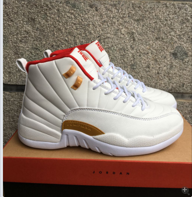 jordan 12 red and white and gold