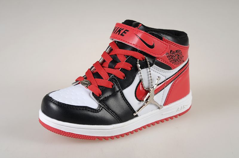 New Arrival Jordan 1 Hardback Black White Red For Kids - Click Image to Close