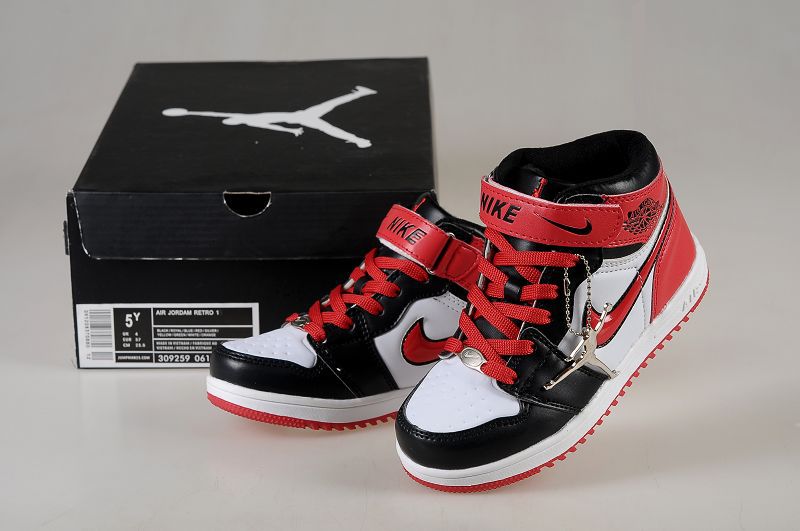 New Arrival Jordan 1 Hardback Black White Red For Kids - Click Image to Close