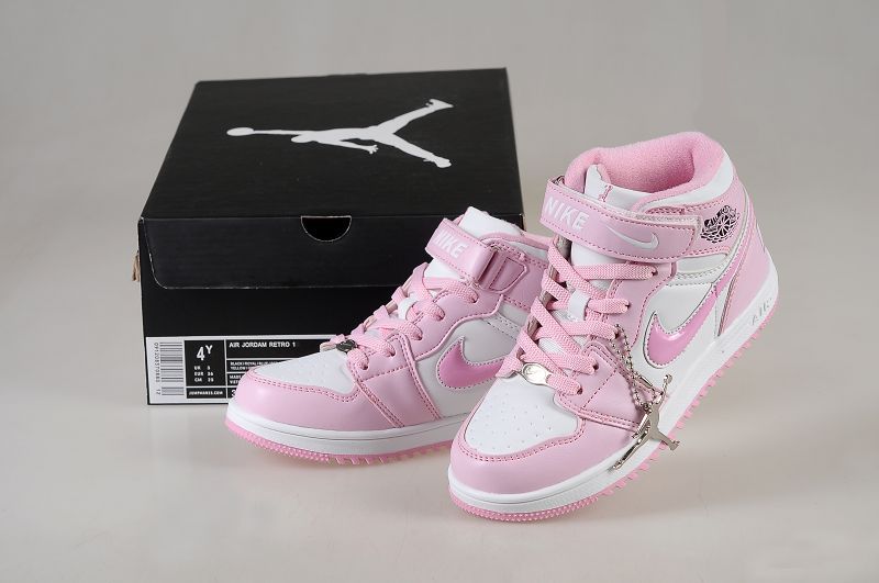 New Arrival Jordan 1 Hardback White Pink For Kids - Click Image to Close