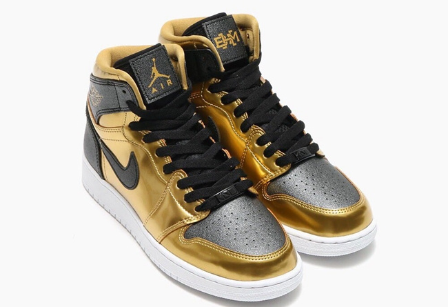 Air Jordan 1 High GS BHM Black Gold Shoes - Click Image to Close