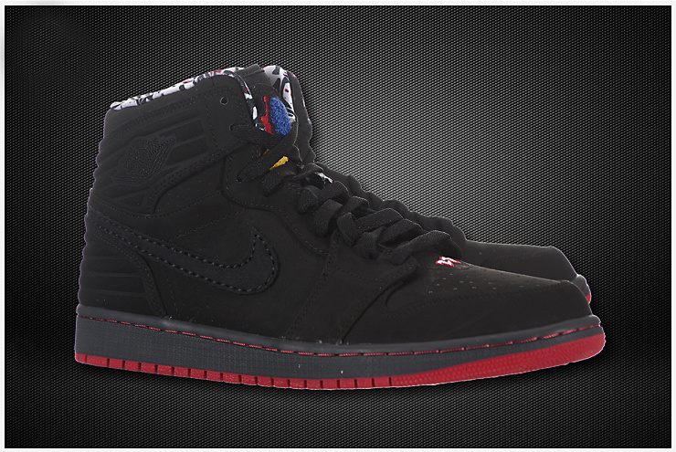 Air Jordan 1 Inserted Air Cushion All Black Red Shoes - Click Image to Close