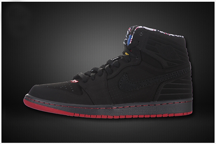 Air Jordan 1 Inserted Air Cushion All Black Red Shoes - Click Image to Close