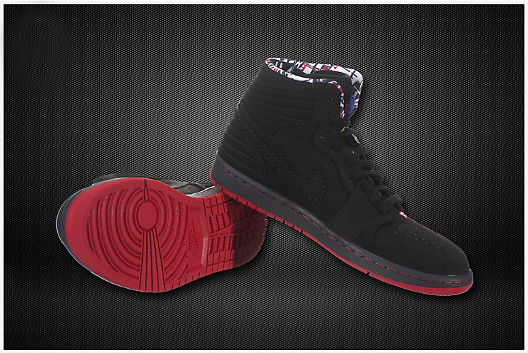 Air Jordan 1 Inserted Air Cushion All Black Red Shoes - Click Image to Close