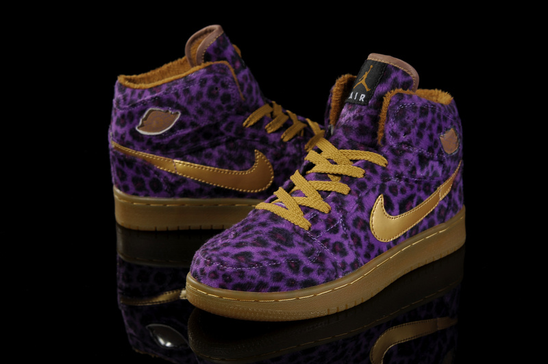 Air Jordan 1 Leopard Purple Brown For Kids