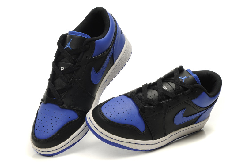 Low Air Jordan 1 Black White Blue Shoes - Click Image to Close