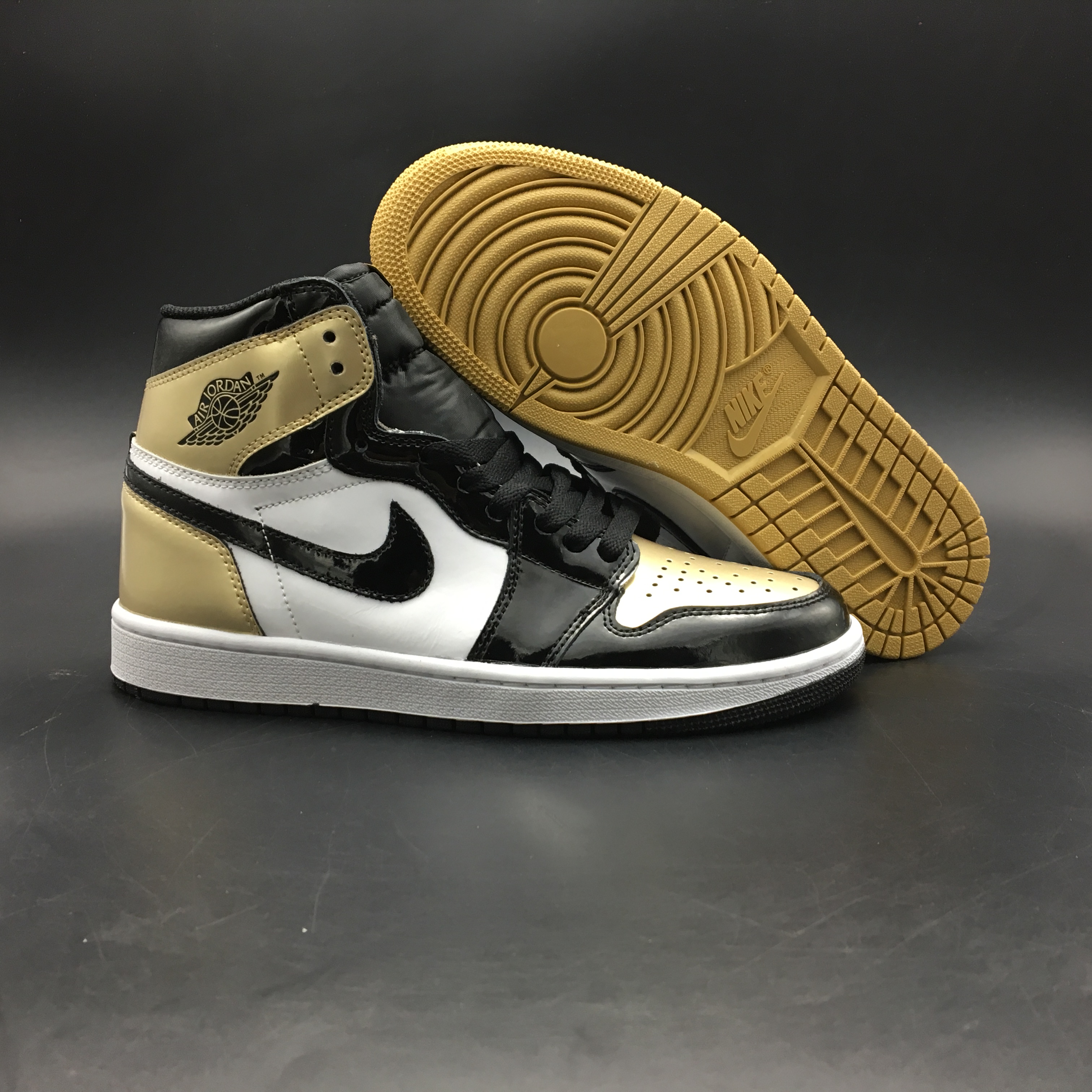 Air Jordan 1 Madrick Duck White Gold Black Shoes - Click Image to Close