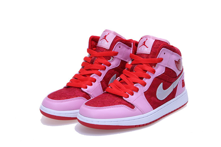 New Jordan 1 Mid Prem GS Red Pink White For Women