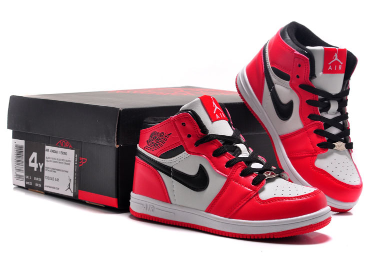 Air Jordan 1 Red White Black For Kids - Click Image to Close