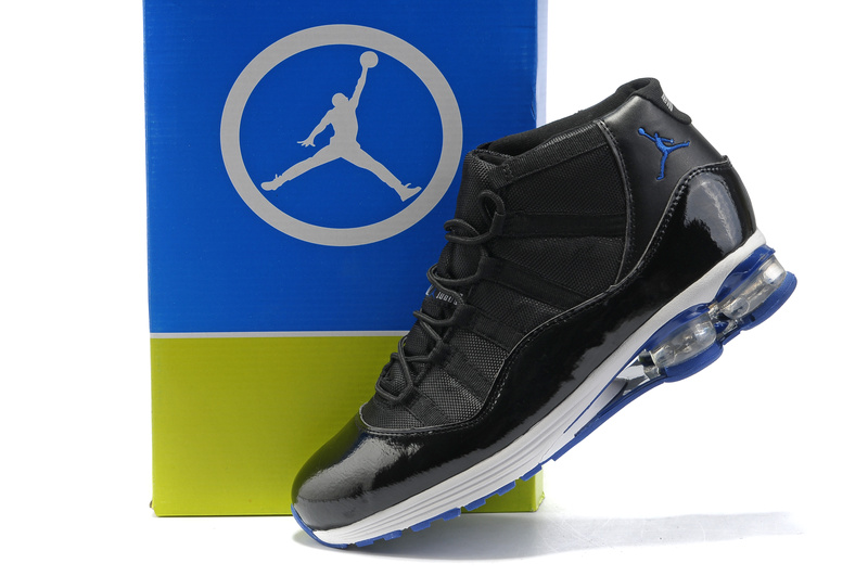 Air Jordan 11 Cushion Shoes Black White Blue - Click Image to Close