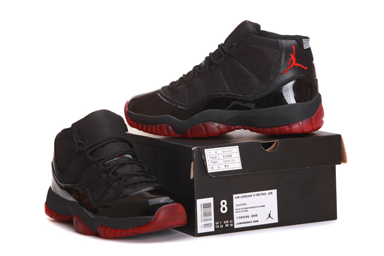 Air Jordan 11 All Black Red Shoes - Click Image to Close