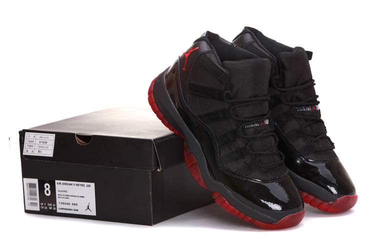 Air Jordan 11 All Black Red Shoes - Click Image to Close