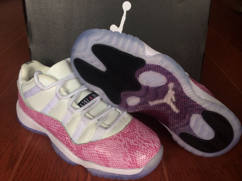 Air Jordan 11 Low White Pink Snakeskin For Women - Click Image to Close