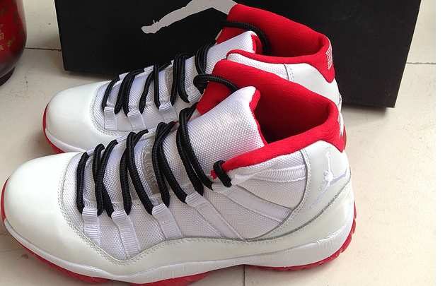 Air Jordan 11 Retro White Red Black Laces Shoes - Click Image to Close