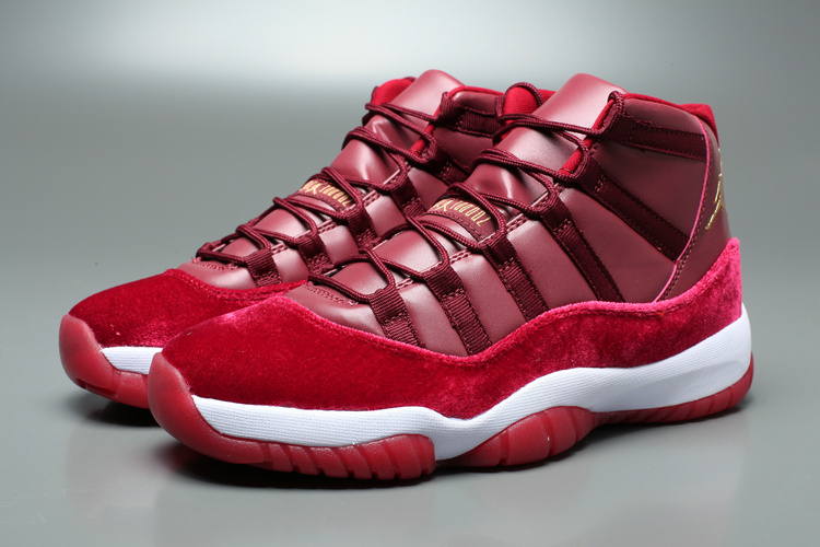 Air Jordan 11 Velvet Heriess High Wine Red White Shoes - Click Image to Close