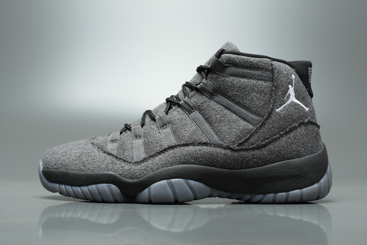 Air Jordan 11 Wool Grey Black Shoes - Click Image to Close