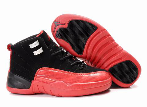 Air Jordan 12 Black Red For Kids - Click Image to Close